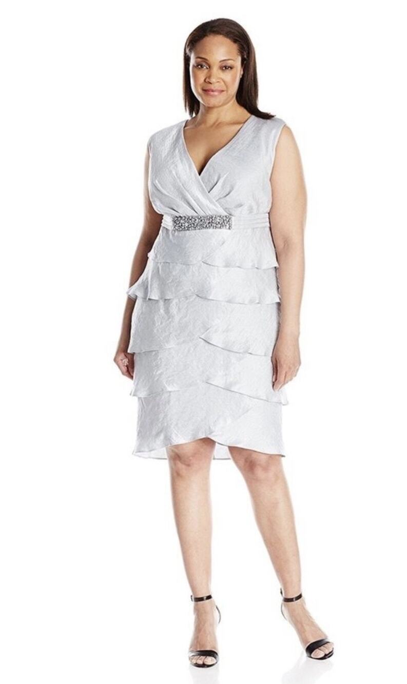 London Times Women's Cap Sleeve Iceberg Tiered Ruffle Sheath Dress Size 14